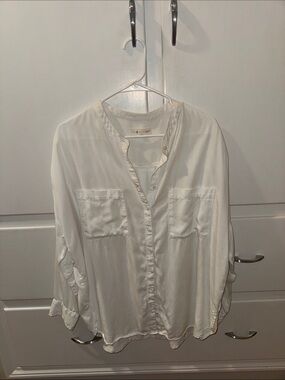 LOFT Cream Silk-Look Button Blouse